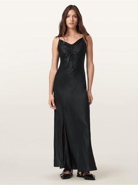 AllSaints Alexia Black Satin Maxi Dress